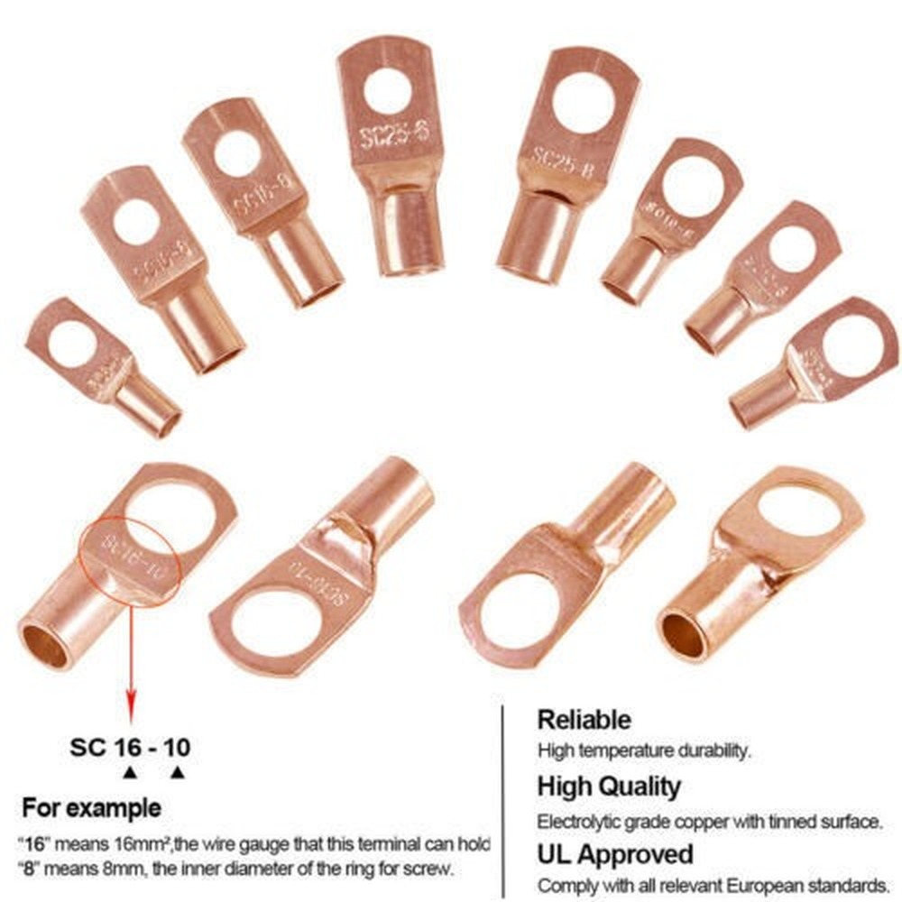 140PCS Copper Lugs Ring Terminals Bare Battery Welding Crimp Wire Connectors Kit