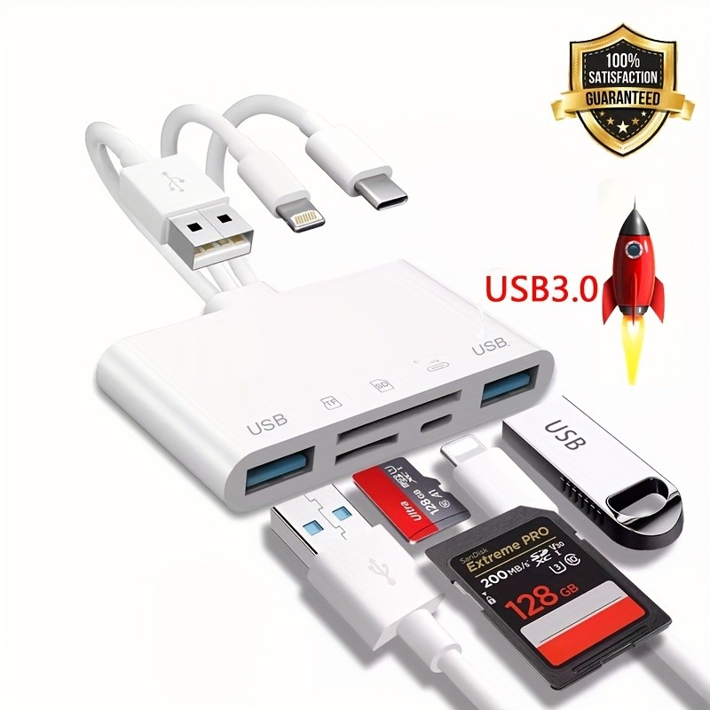 5-in-3 SD TF Card Reader,USB A + USB C to SD Card Reader for iPhone iPad Android