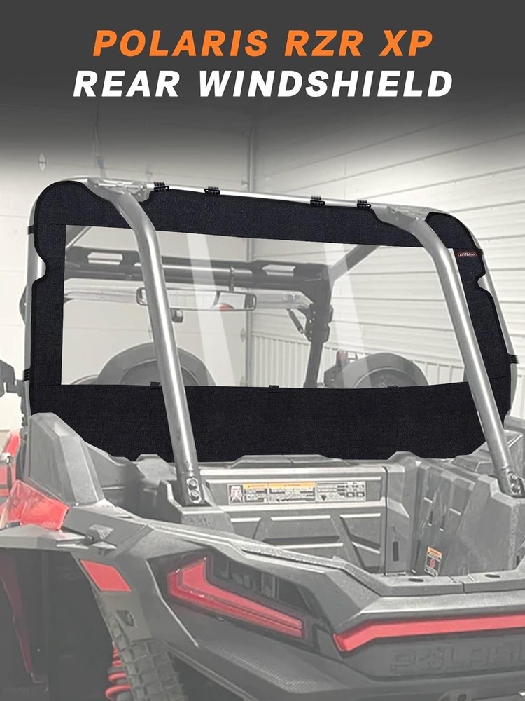 UTV Soft Rear Windshield -Polaris RZR Back Window - Durable, Easy Black
