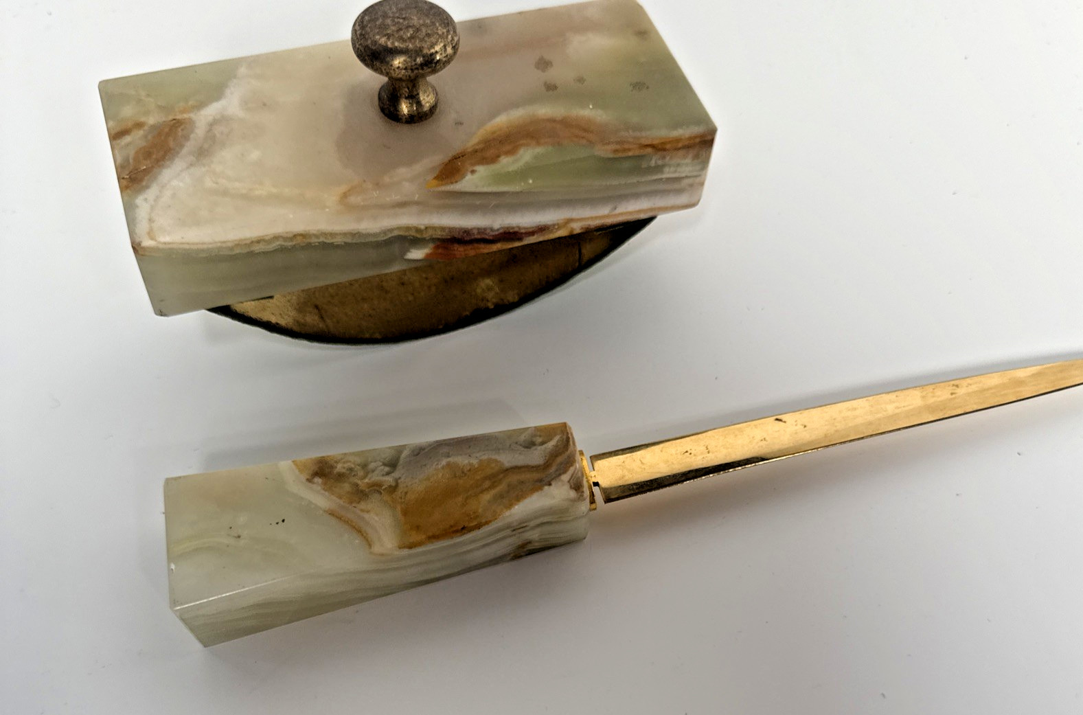 Onyx Italian Marble Rocker Desk Ink Blotter & Letter Opener