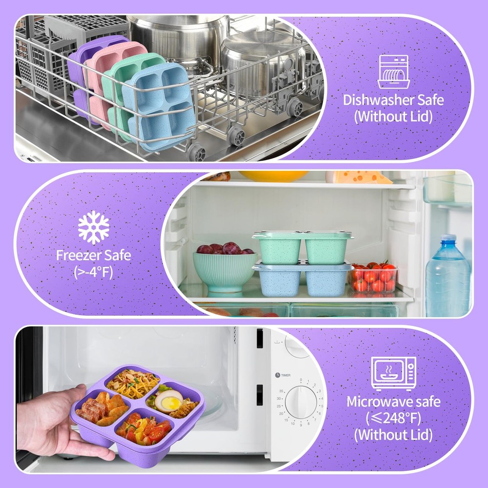 Bento Snack Containers4 Pack 4compartment Meal Prep Containers Reusable Snackl