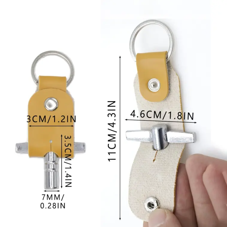 Leather Keychain with Removable Drum Key Snare Tom Tuning