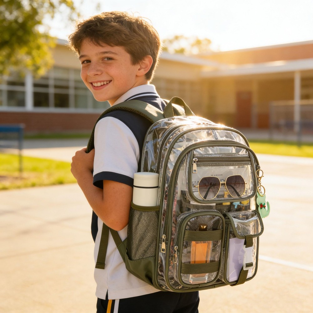 Clear Backpack Heavy Duty Transparent School Bag See Through Pockets Grey
