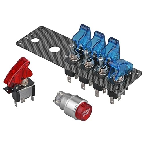 dc12v flip-up Ignition Switch Panel,5 in 1 car Engine Start Push 4 Blue 1 Red