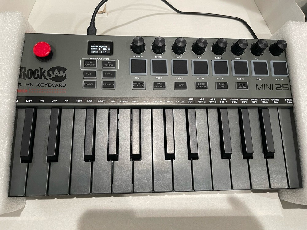 Go 25 Key USB &Bluetooth MIDI Keyboard Controller w/ 8 Backlit Drum Pads, 8 Knob