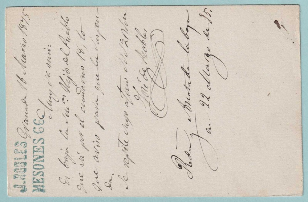 SPAIN - POSTAL CARD MAILED IN 1875 - CV614