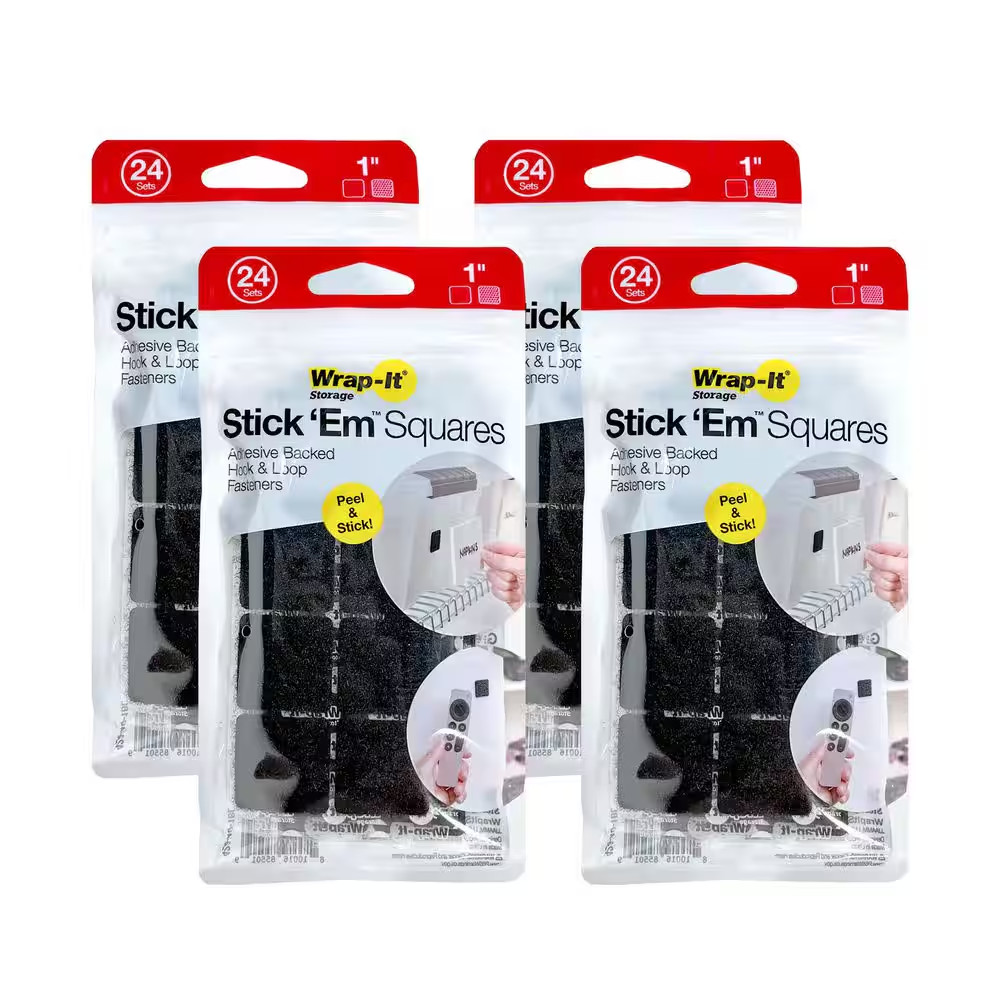 1 In. Stick 'Ems Adhesive Backed Hook and Loop Squares (96-Sets)