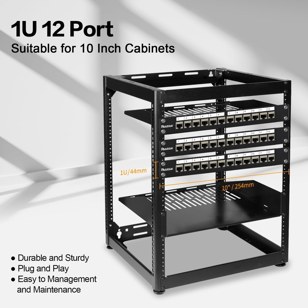 Patch Panel 12 Port with 12 Pcs Cat6A Keystone Jack 10G Support with Removabl...
