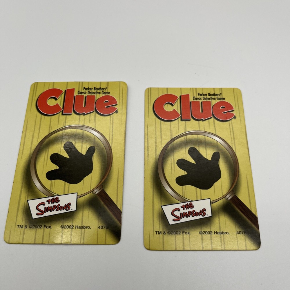 6 Weapon Cards The Simpsons Clue 2002 Replacement Part