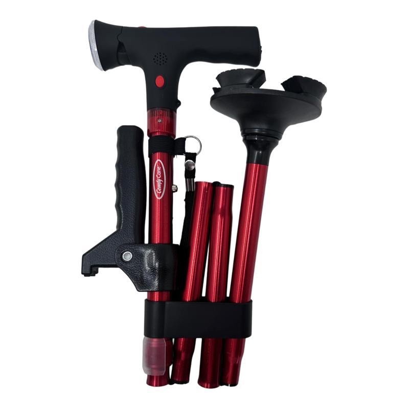 #ComfyWalk Folding Cane with Light, Alarm & OPTRON—Red