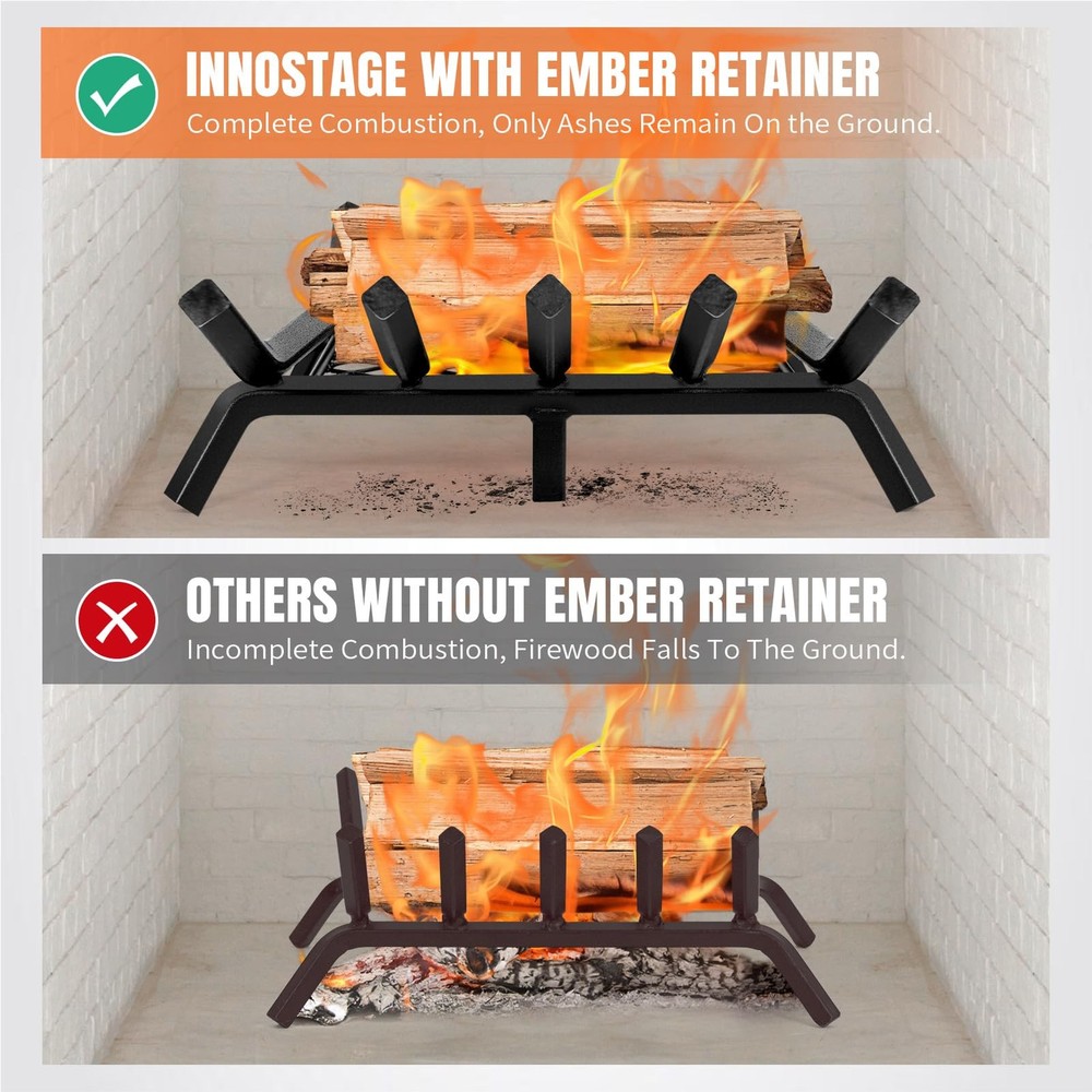 Fireplace Grates with Ember Retainer - 17 Inch Log 17inch, Black