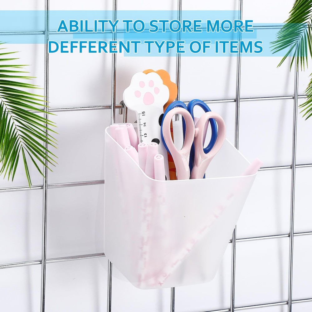 6 Pack Large Gridwall Cups Gridwall Storage Bin with Hooks Hanging Baskets Sq...