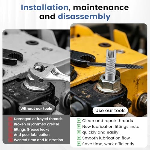 2 Pcs Grease Fitting Tool, 4-in-1 Grease Zerk Fitting Tool, Grease Zerk Tool