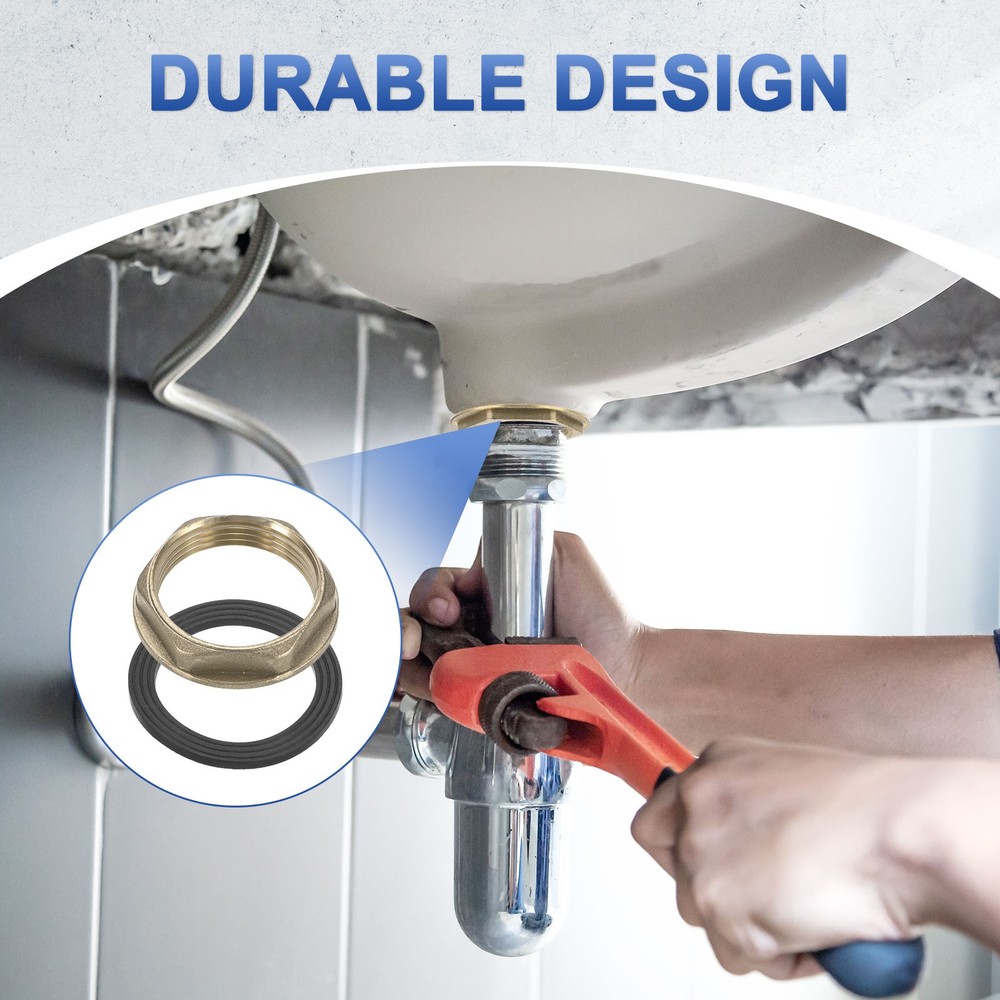 2 Pcs Brass G 1-1/4" Pipe Fitting Flange Hex Locknuts with Washer