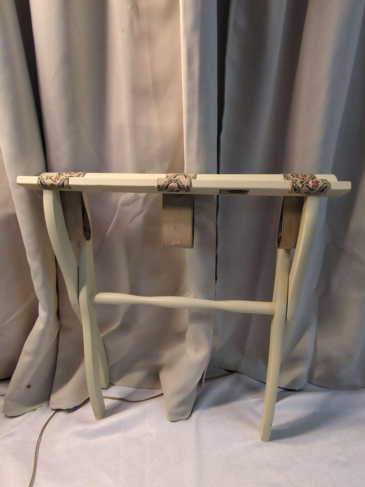 Vtg Scheibe Wood Folding Luggage Suitcase Rack Hotel Stand Tapestry Straps Ivory