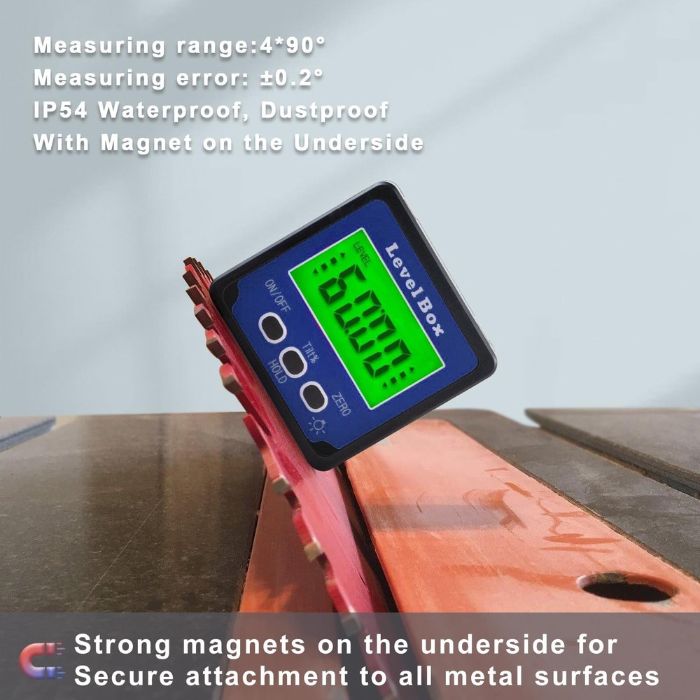 Digital Inclinometer Angle Finder Gauge, IP54 Electronic Blue
