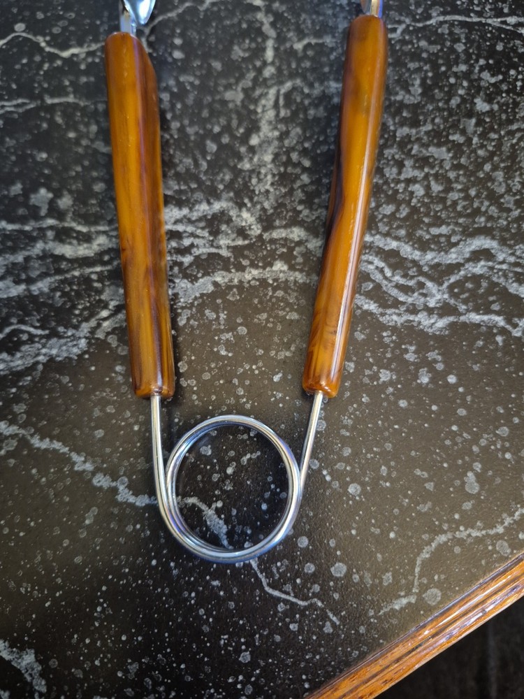 Vintage MCM Bakelite Handle Clawed Ice Tongs