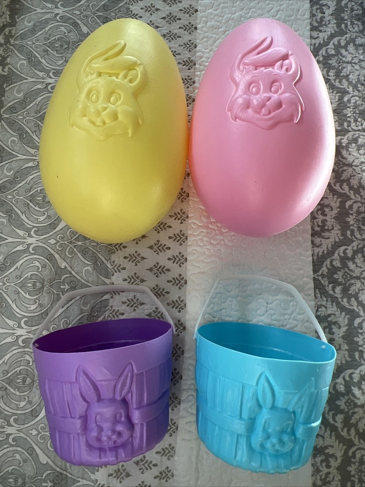 Vintage General Foam Plastic Easter Eggs (2) Mold 14". (2) Baskets