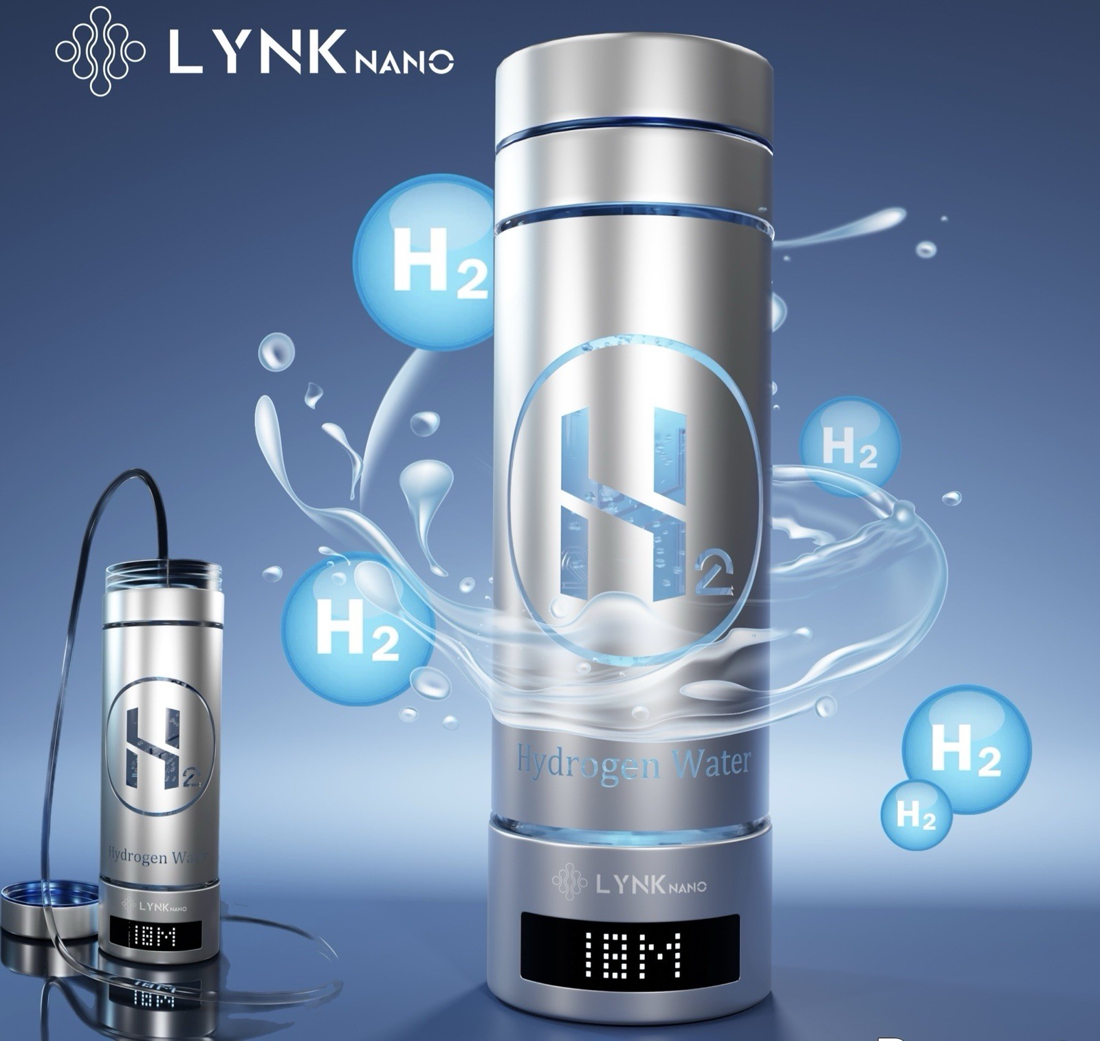 LynkNano 9000ppb Hydrogen H2 Water Bottle PORTABLE & DIGITAL Drink Cup + Inhaler