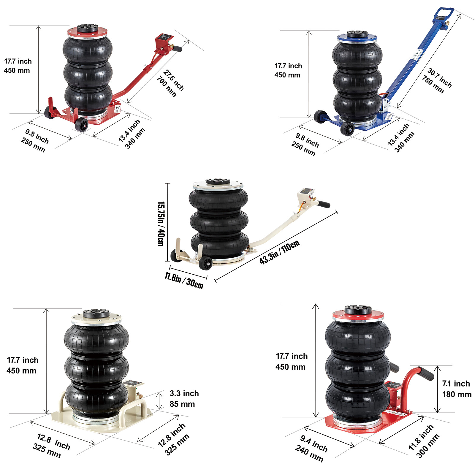 VEVOR Triple Bag Air Jack 6600/11000 lbs Pneumatic Jack for Car SUV Lifting