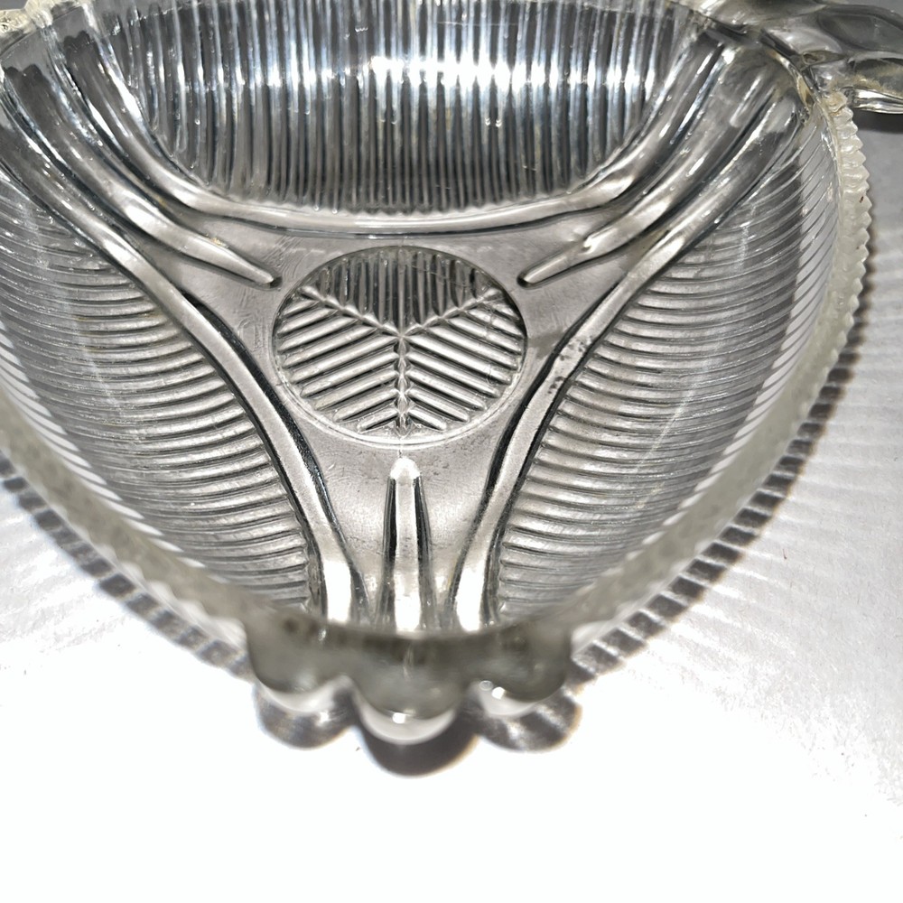 VTG Pressed Glass Open Salt Cellars Pair Ribbed Heart Pattern Clear Condiment