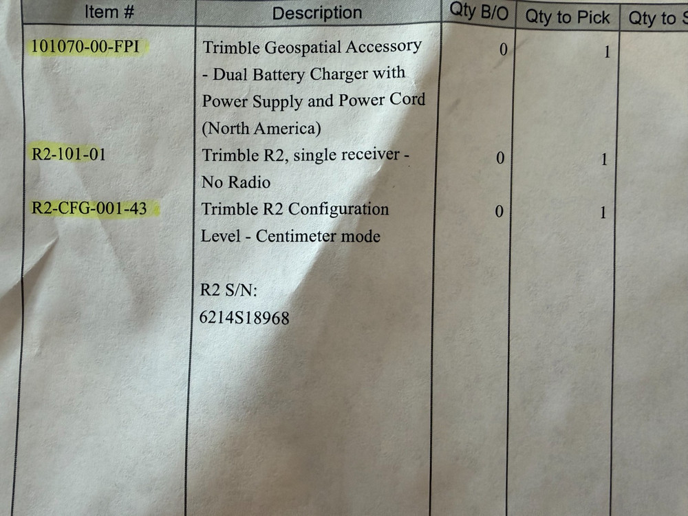Trimble R2 Receiver, Centimeter (CM) Mode Configuration, Battery & Charger