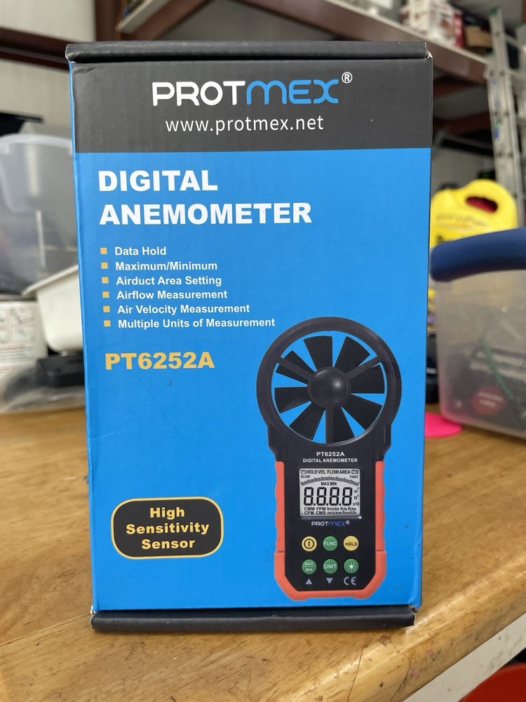 PROTMEX PT6252A Vane Digital Anemometer Airflow Measurement Data Hold