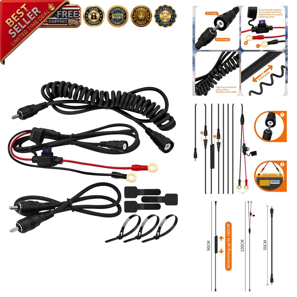 Versatile RCA Plug Heated Cord for Electric Shield Helmet & Visor Connection