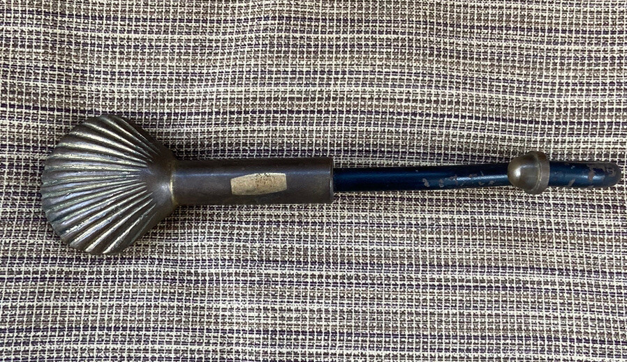 Antique Vintage Brass Pull Damper Hook Chimney Fireplace Tool RARE SHELL DESIGN