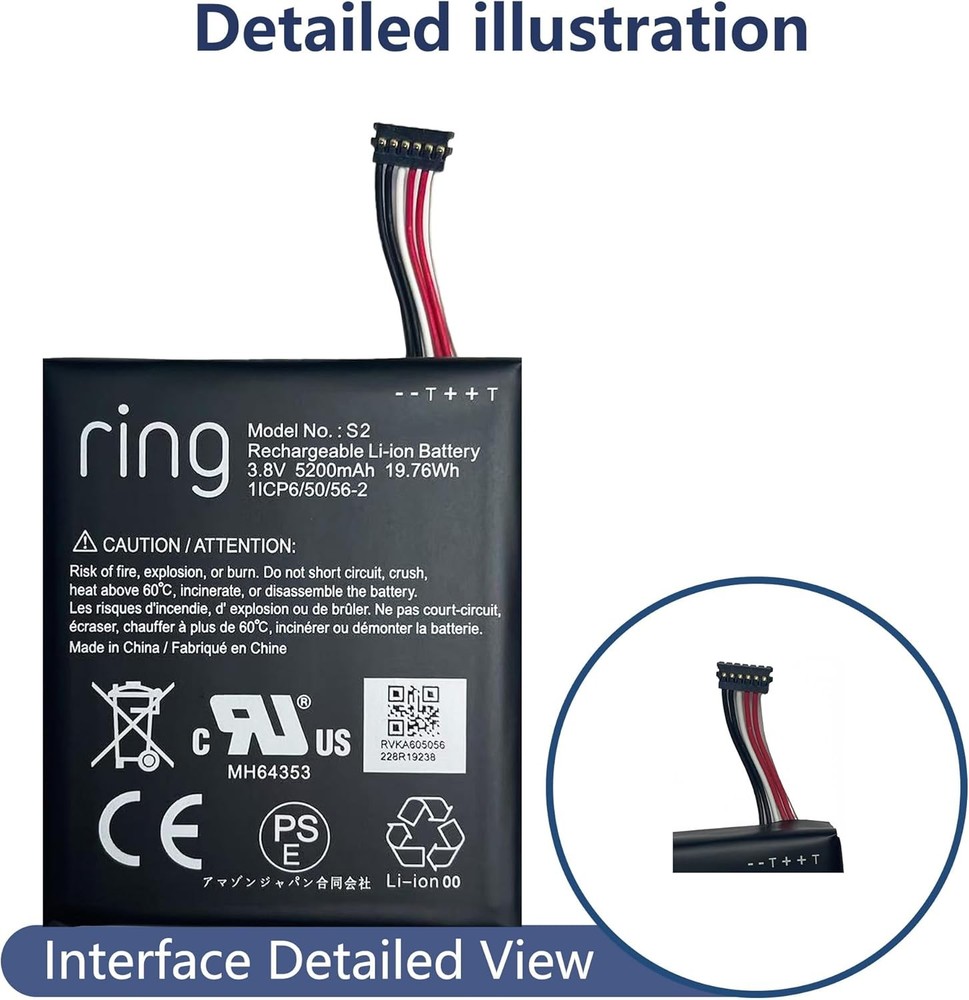 Ring S2 Battery Compatible with Ring Video Doorbell 2nd Generation Replacement