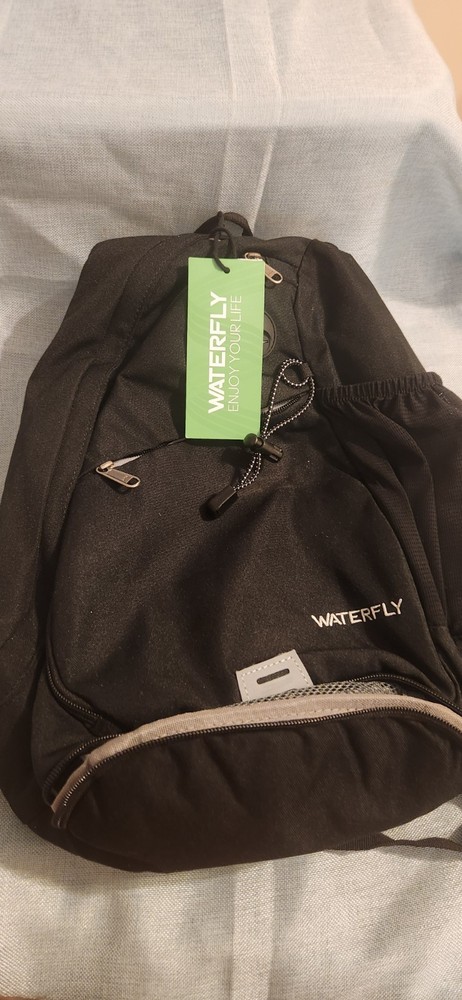 WATERFLY Black Daypack Backpack, Lightweight, Padded Straps, Compartments