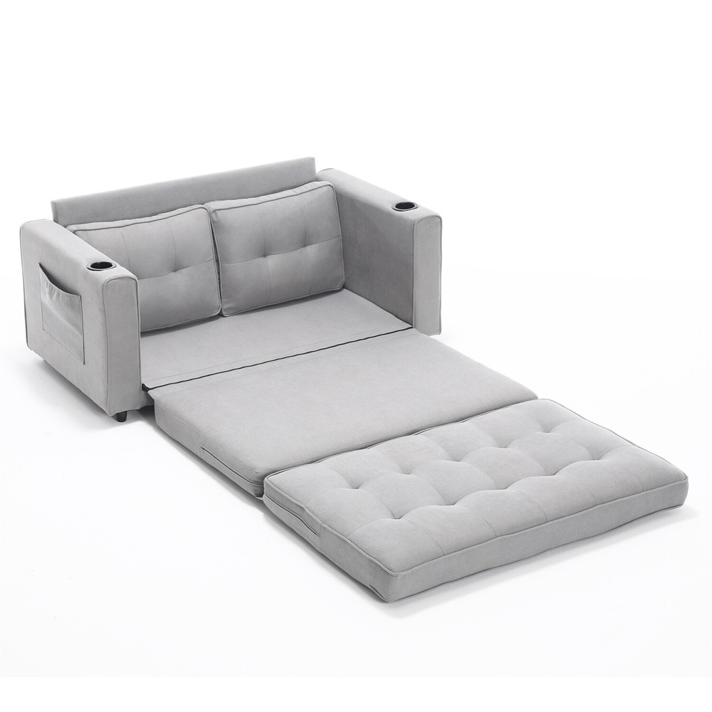 Convertible Sofa Bed Loveseat Futon Sofa Couch w/ Pull-Out Bed Light Gray