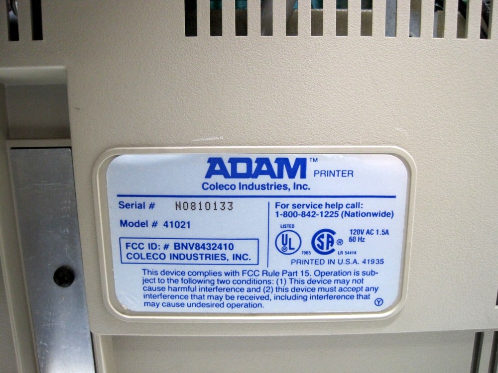 Coleco Adam Computer Printer Power-Tested Unit