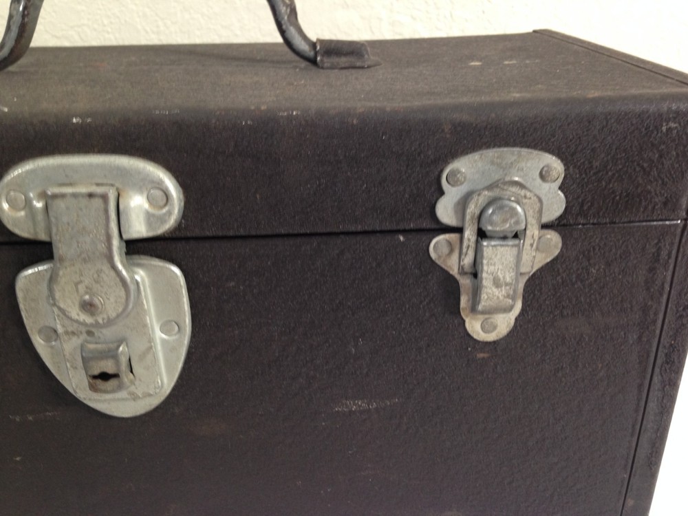 Vtg General Purpose triple Latch Tool Box medium unique size hammered gray brown