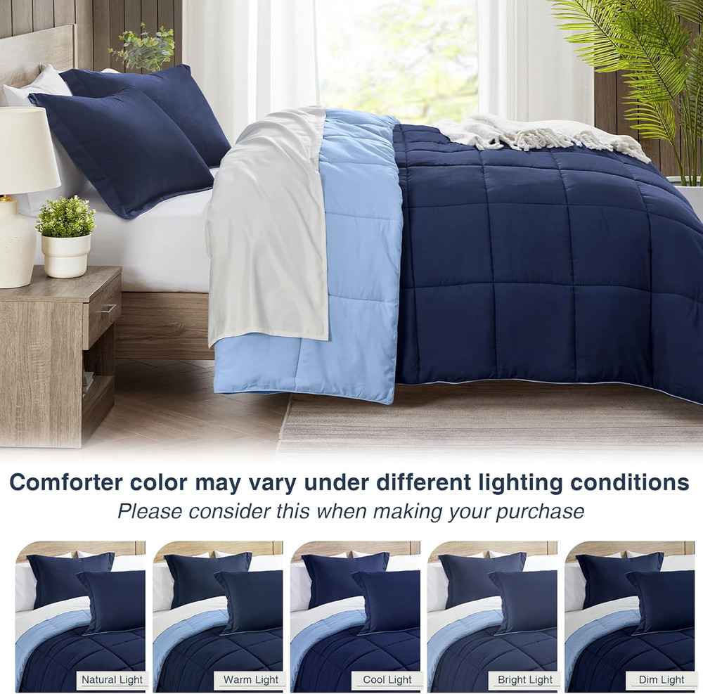 King Size Comforter Set, Navy Blue Bedding Comforters King Size, 3 Pieces down A