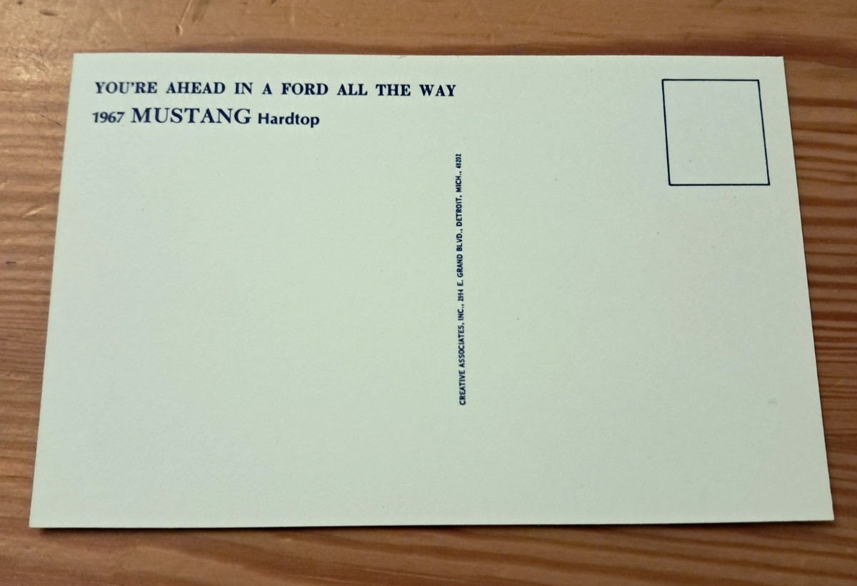 1967 Ford Mustang Hardtop Dealership Post Card NOS