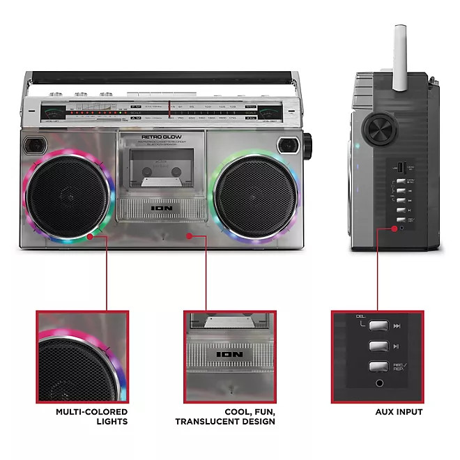 ION Audio Retro Glow Boombox with Cassette Player and Radio - ION RETROGLOW