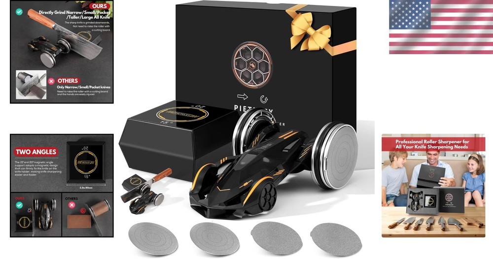 Versatile Rolling Knife Sharpener with Replaceable Diamond Discs for All Knives