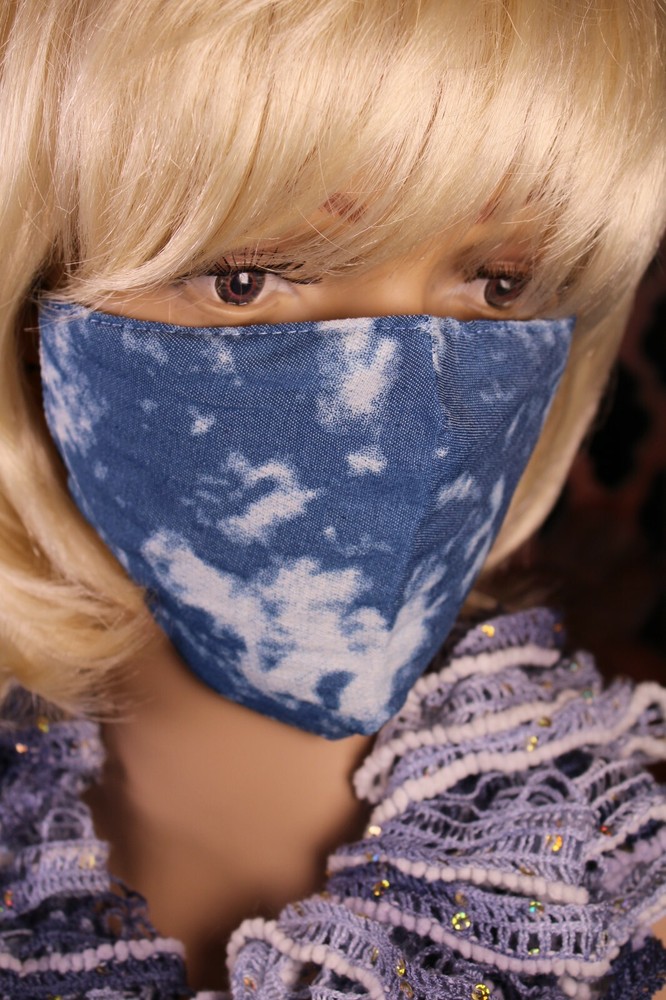 Bleached Denim Face Mask Comfortable Cotton with Adjustable Ear Loops