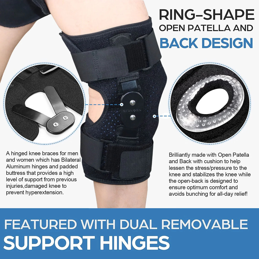Hinged Knee Brace Compression Sleeve Joint Support Open Patella Stabilizer Wrap
