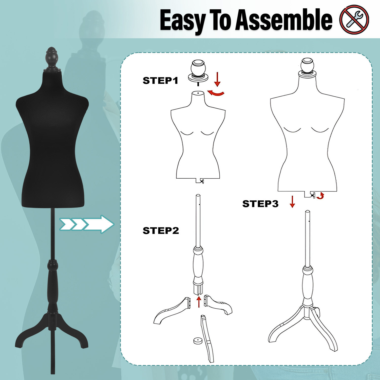 Mannequin Body Dress Form Torso Female Manikin 49.6-63.4 Inch Height Adjustable