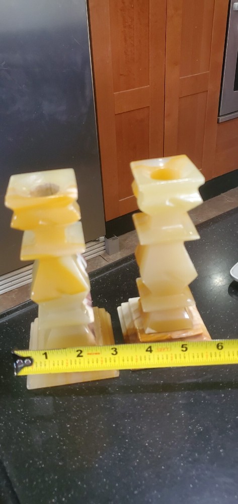 Pair Vintage Marble Stone Candlestick Holders Marble