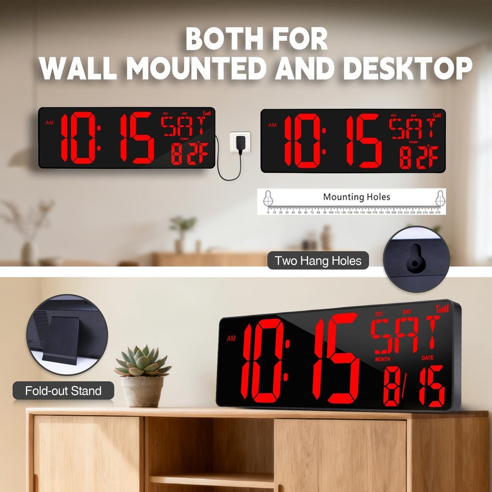 Digital Wall Clock Large Display: 16.5" LED Digital Clock with Remote Control...