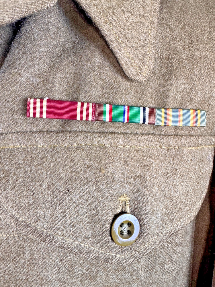 WWII USAAF BRITISH MADE IKE JACKET - 9TH AIR FORCE PATCH - NAMED & DATED 1944