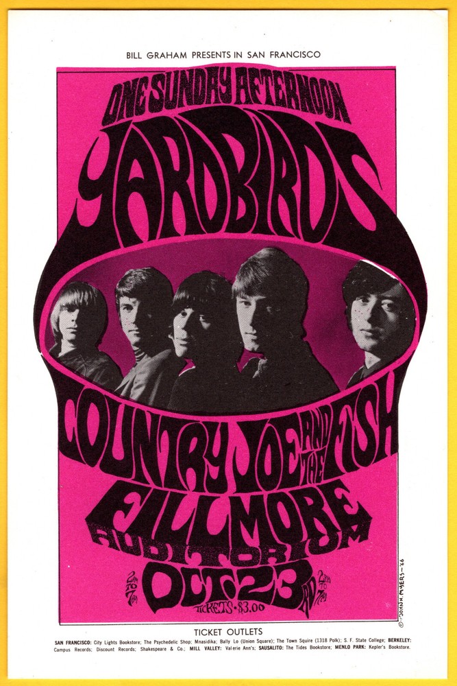 The YardbirdS CountrY Joe BG33  BiLL Graham FiLLmore 1966 PoStcard