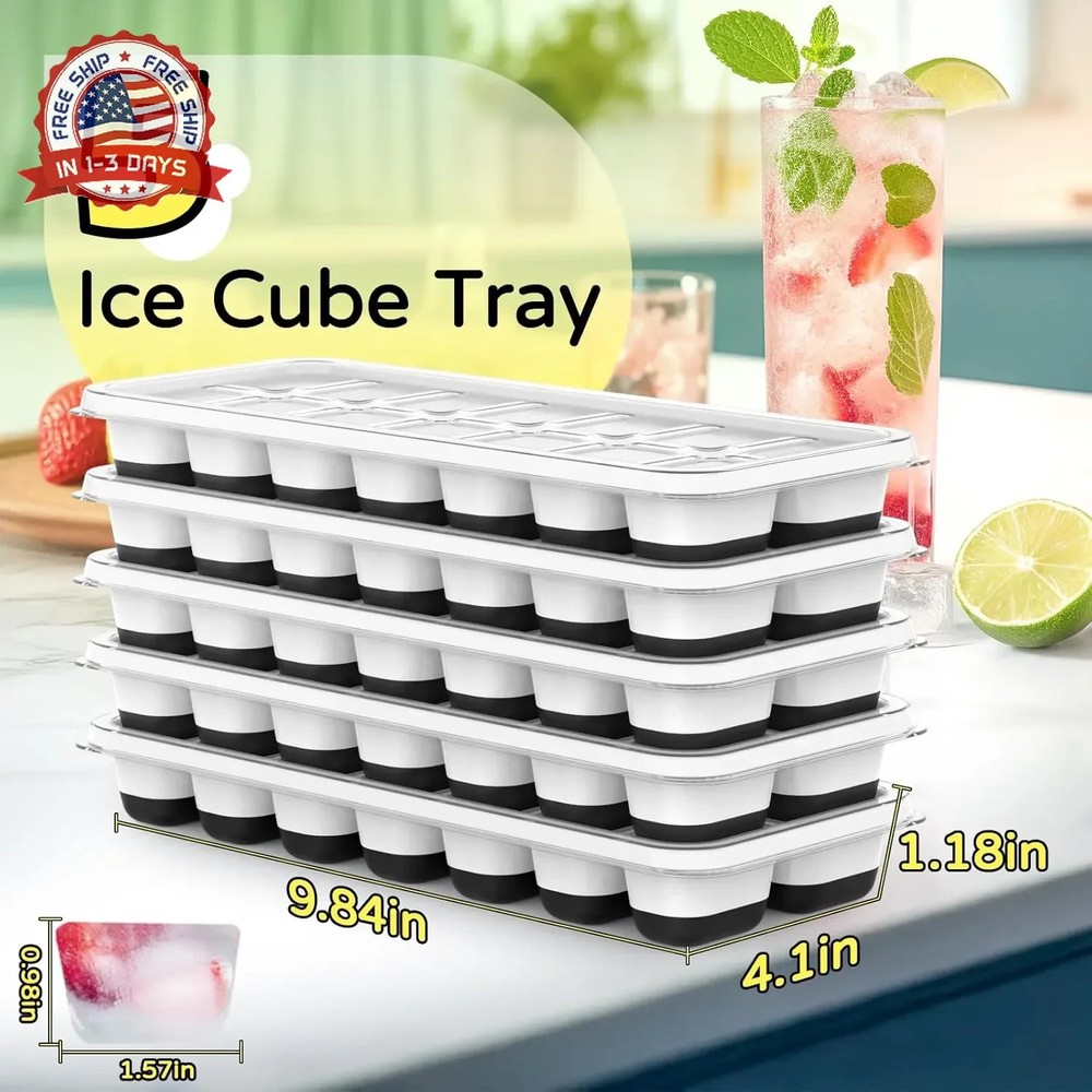 Ice Cube Tray 5 Pack, Stackable Silicone Ice Cube Trays with Lid- Easy Release R