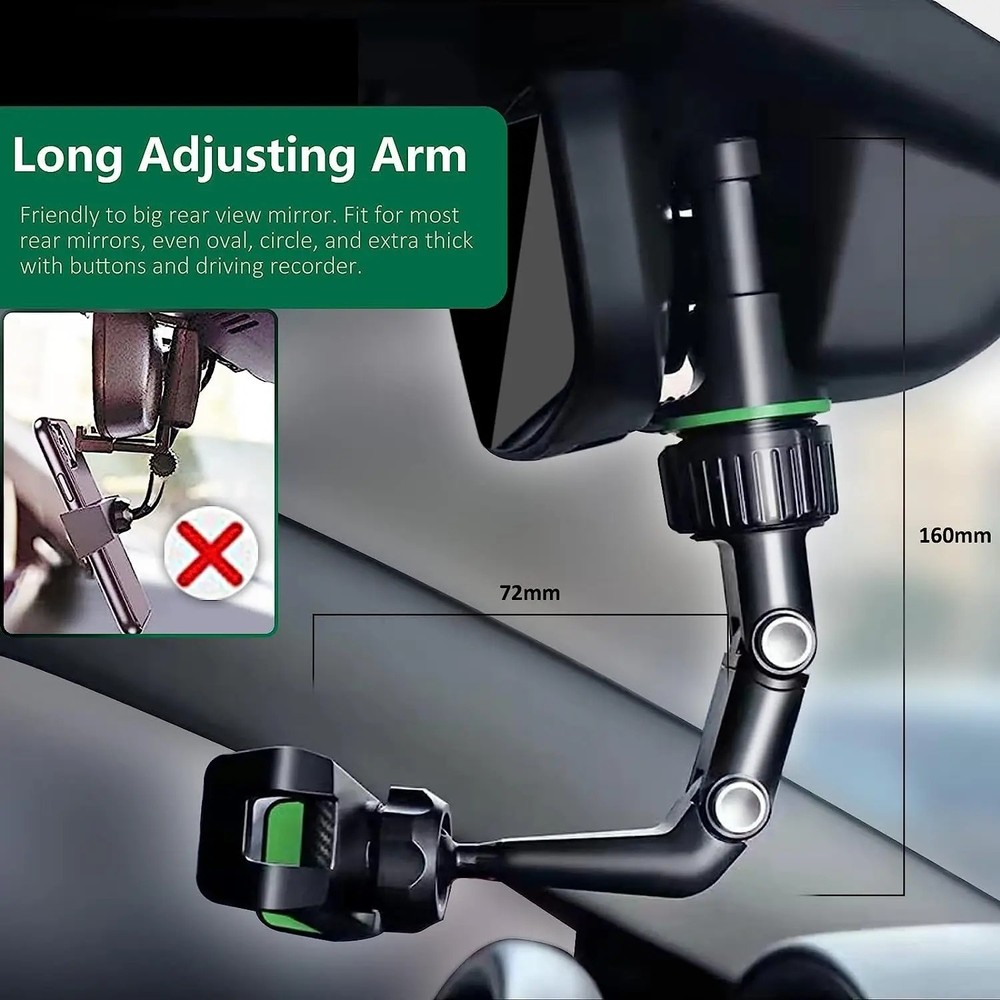 360° Car Rearview Mirror Rotation Adjustable Phone Holder Mount Multifunction