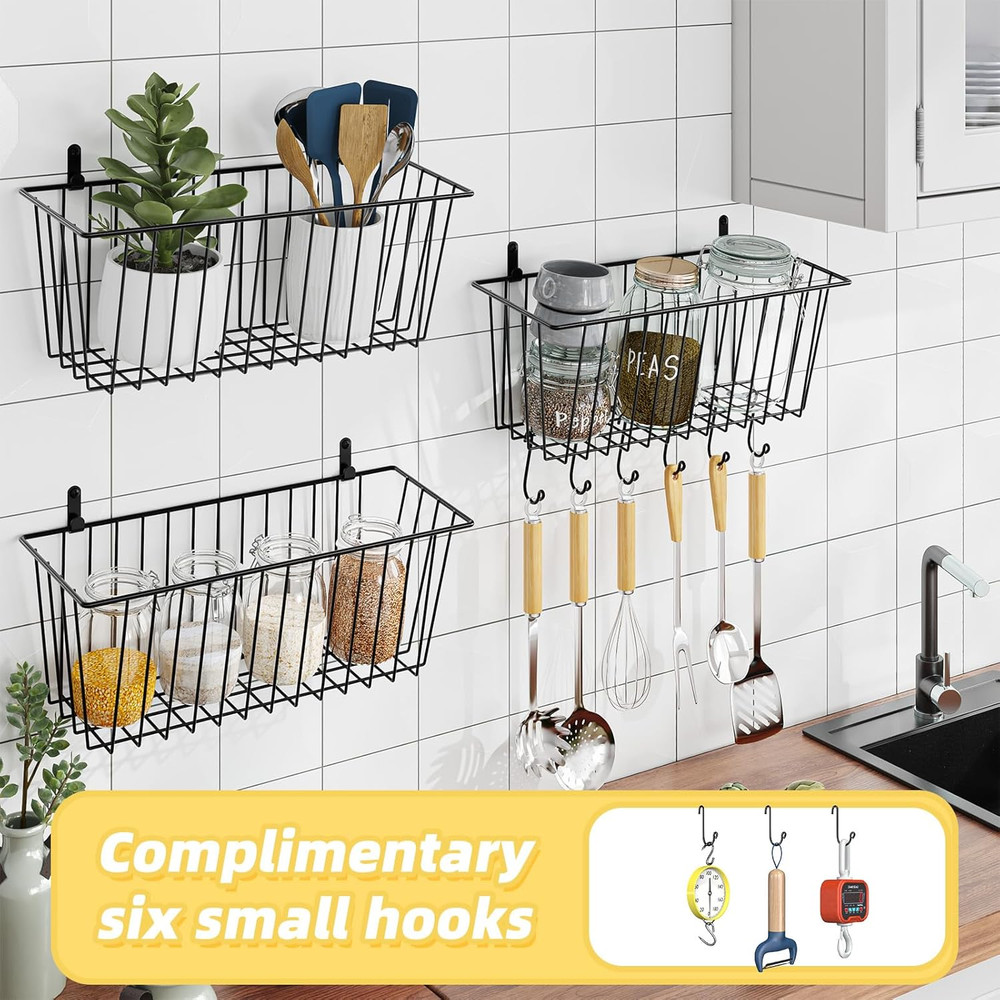 6 Pack Wire Basket Wall Mount Baskets Hanging Baskets Cabinets Organizer And