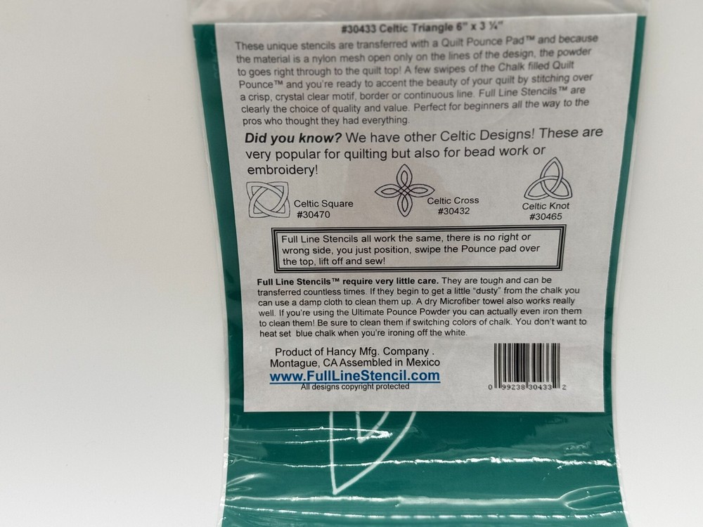 Full Line Stencil #30433 Celtic Triangle Reusable Sealed Quilting