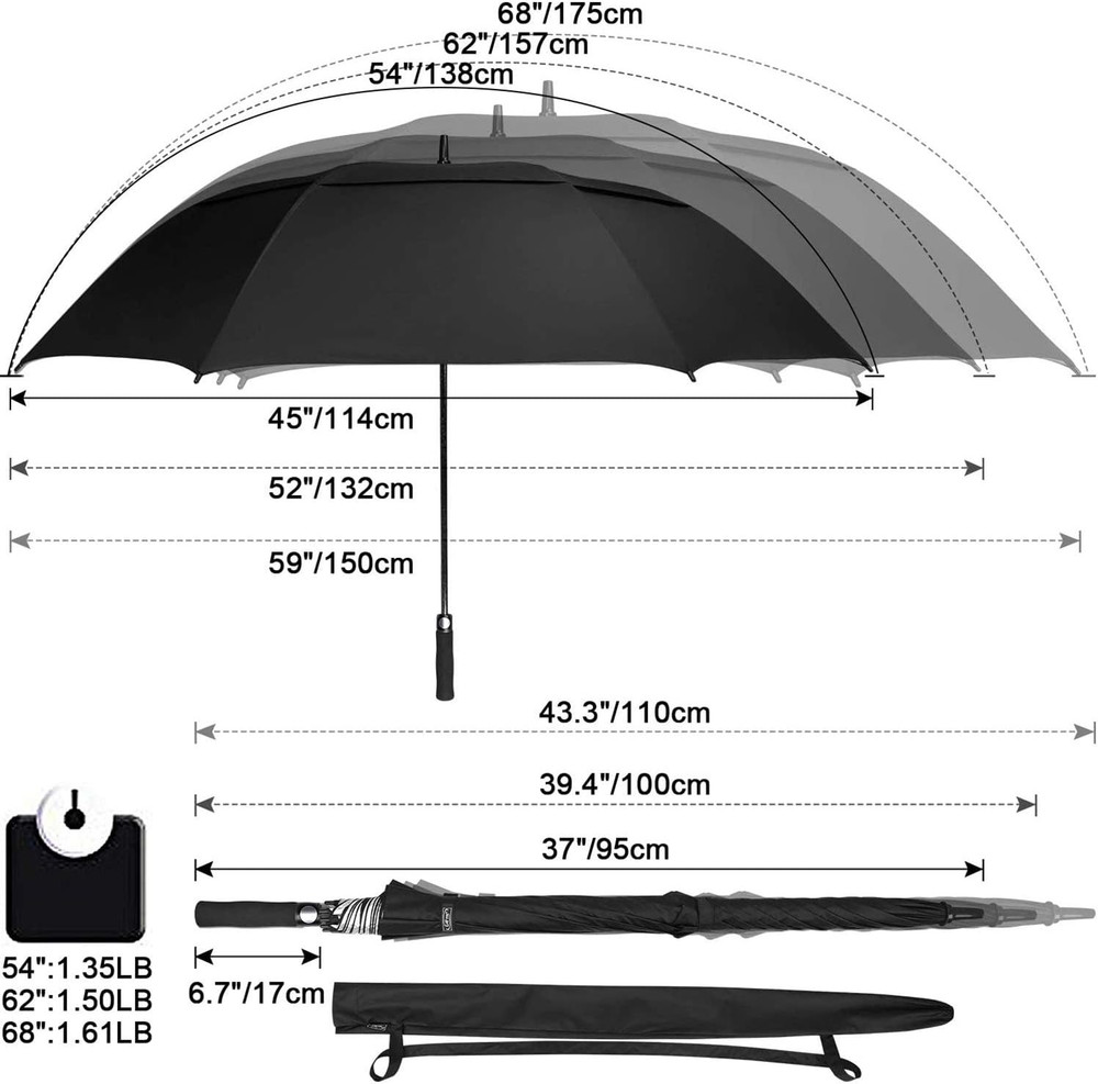 54/62/68 Inch Extra Large Windproof Golf Umbrella UV Protection Automatic Open D